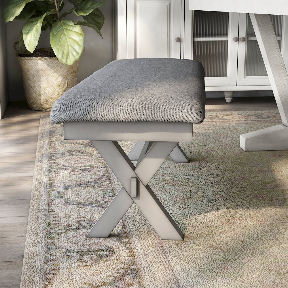 Egretta Fabric Padded Dining Bench in Gray. Picture 5