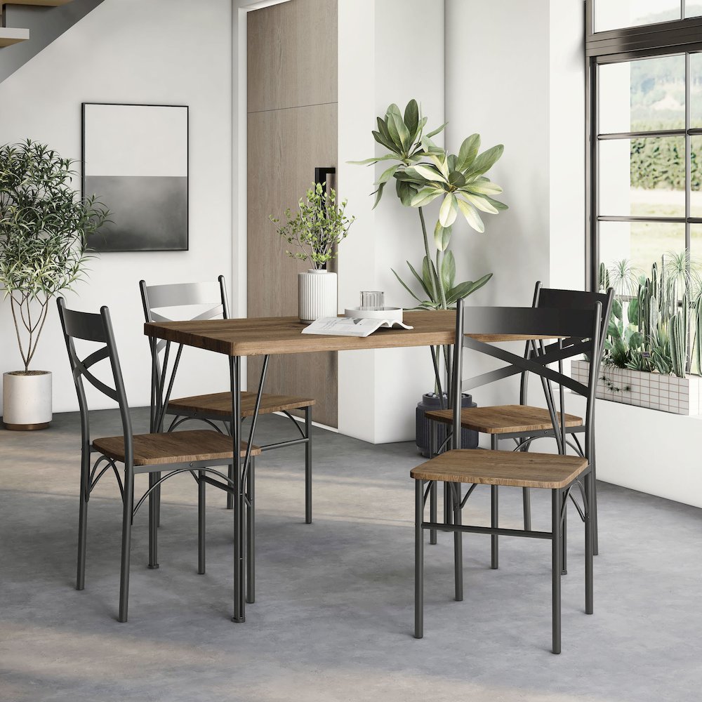 Kelle Transitional Metal 5-Piece Dining Set in Dark Bronze. Picture 2