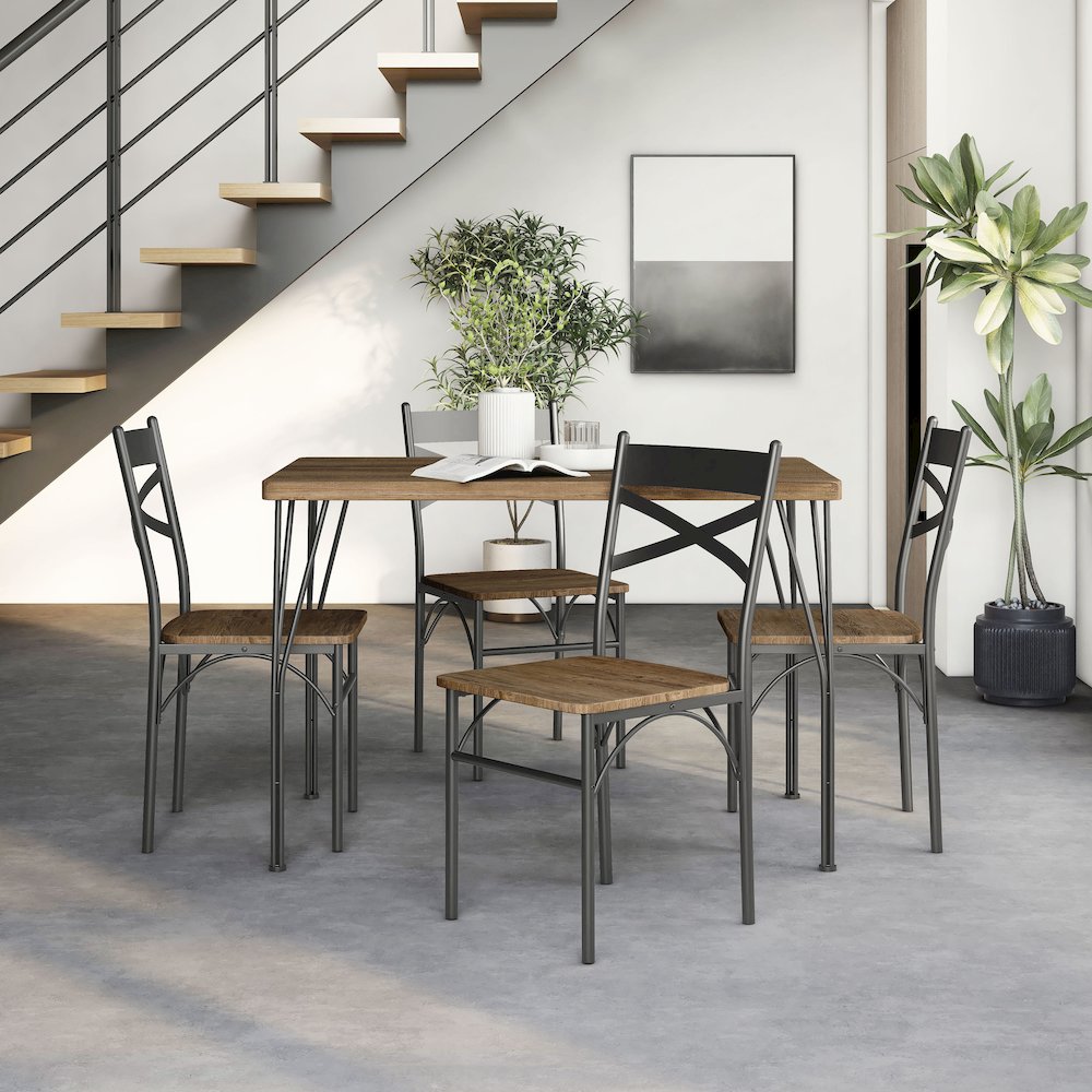 Kelle Transitional Metal 5-Piece Dining Set in Dark Bronze. Picture 3