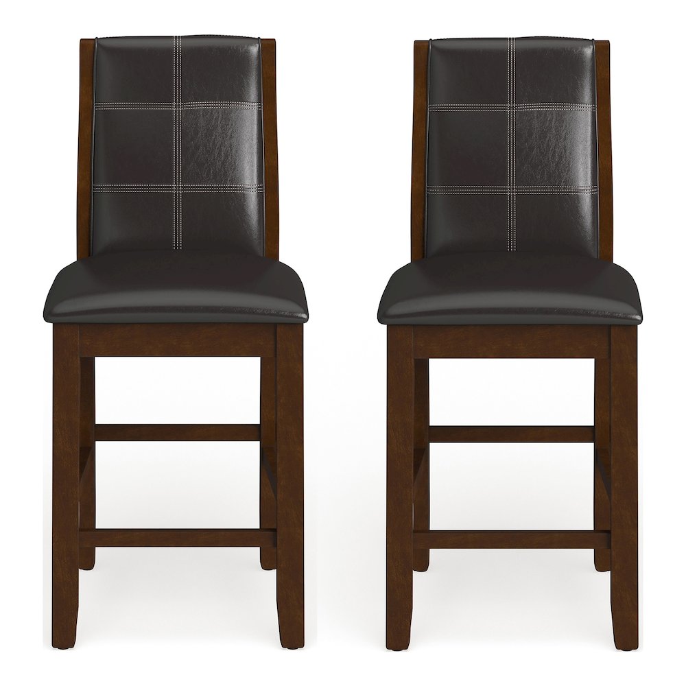 Egnew Faux Leather Padded Counter Height Chair in Dark Walnut (Set of 2). Picture 1