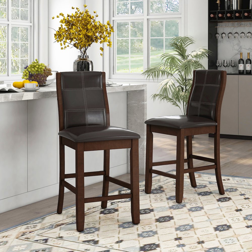 Egnew Faux Leather Padded Counter Height Chair in Dark Walnut (Set of 2). Picture 3