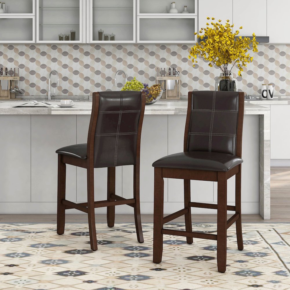 Egnew Faux Leather Padded Counter Height Chair in Dark Walnut (Set of 2). Picture 4