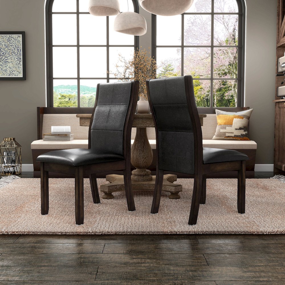 Egnew Faux Leather Padded Side Chair in Dark Walnut (Set of 2). Picture 4