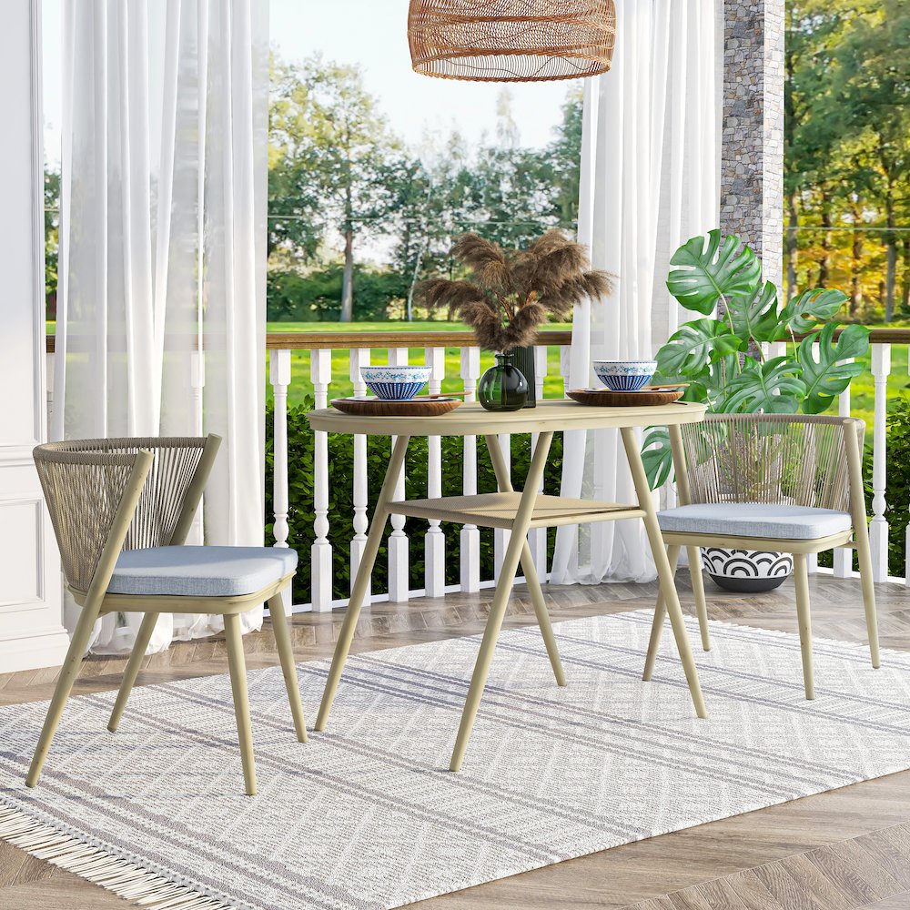 Morah Aluminum 3-Piece Outdoor Dining Table Set in Brown. Picture 2