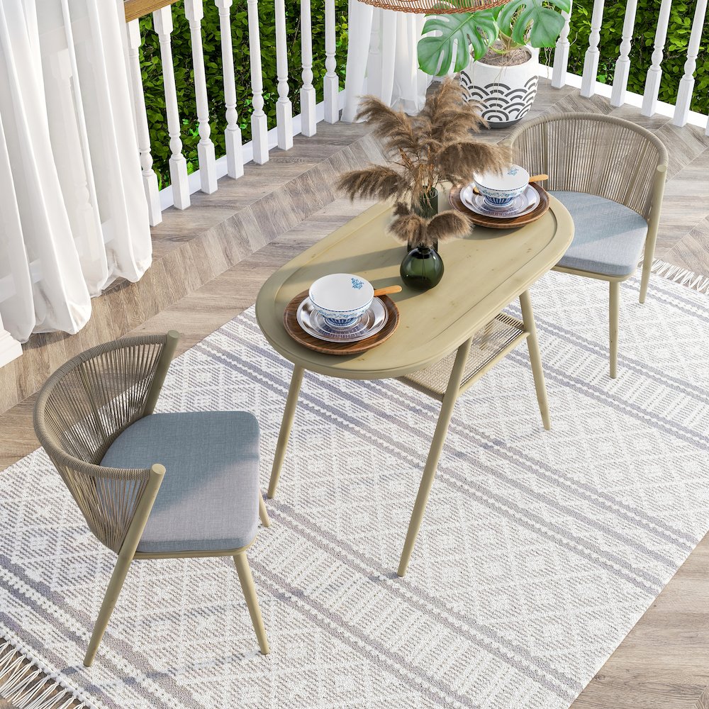 Morah Aluminum 3-Piece Outdoor Dining Table Set in Brown. Picture 3
