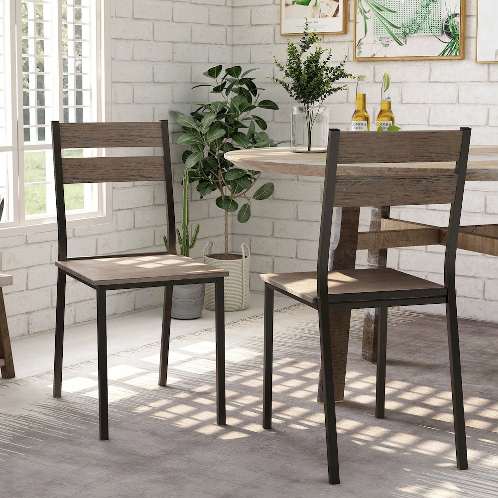 Anras Metal Open-Back Side Chair in Black and Brown (Set of 2). Picture 3
