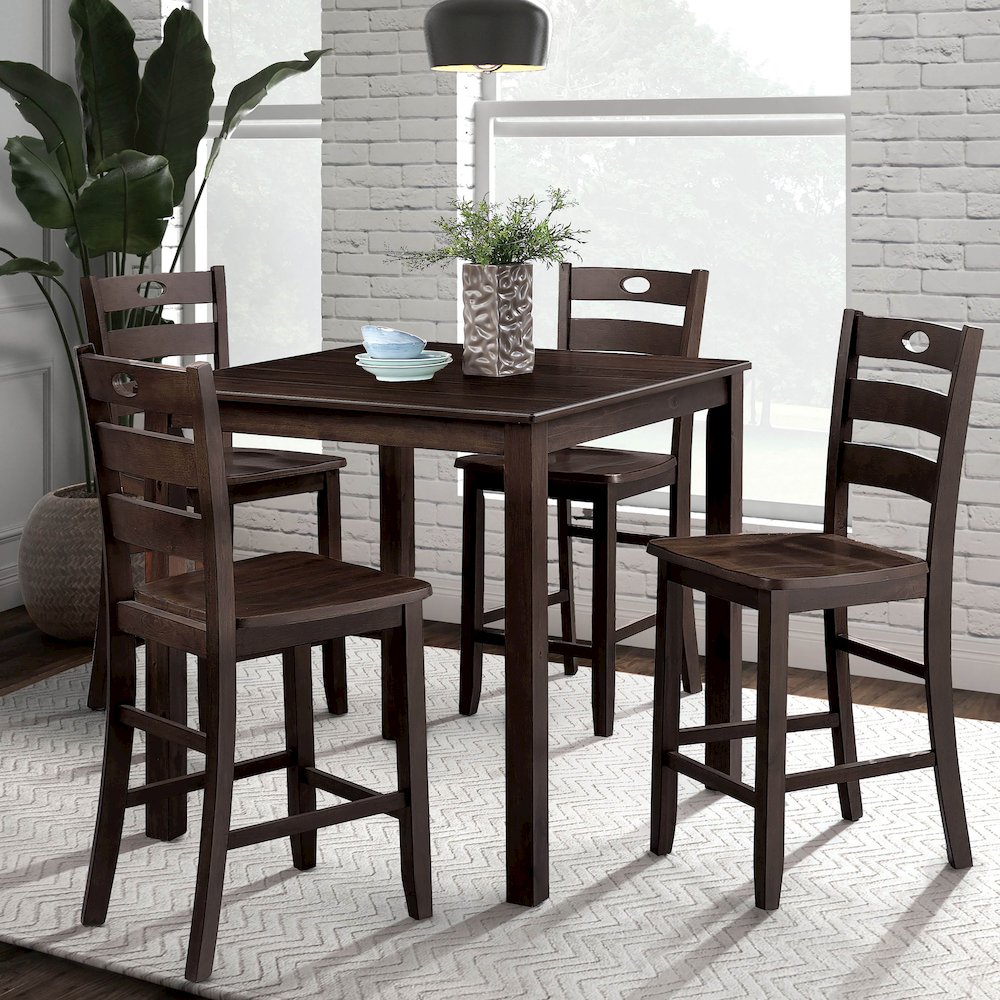 Haarven Wood 5-Piece Counter Height Dining Table Set, Brown. Picture 2