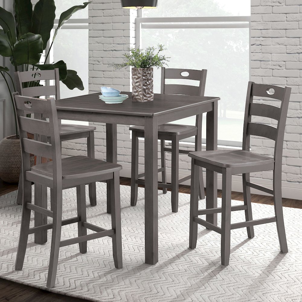 Haarven Wood 5-Piece Counter Height Dining Table Set, Grey. Picture 2