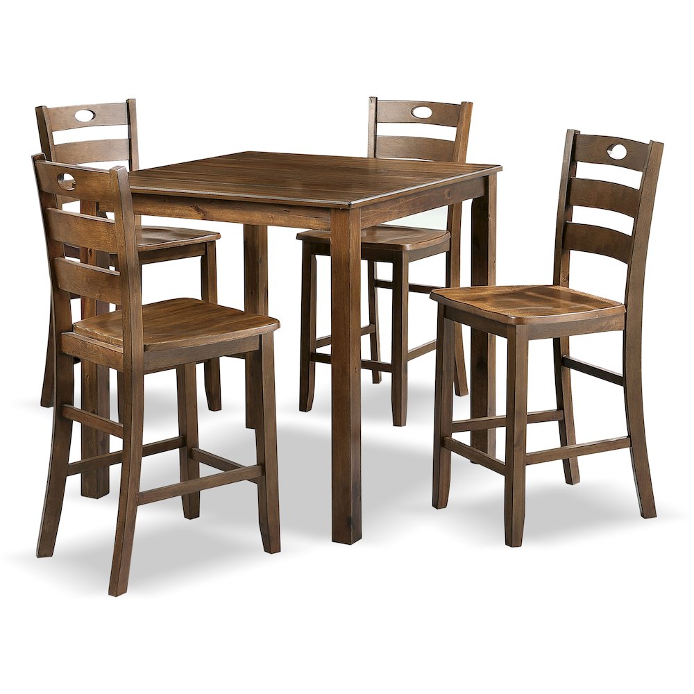 Haarven Wood 5-Piece Counter Height Dining Table Set, Brown. Picture 1