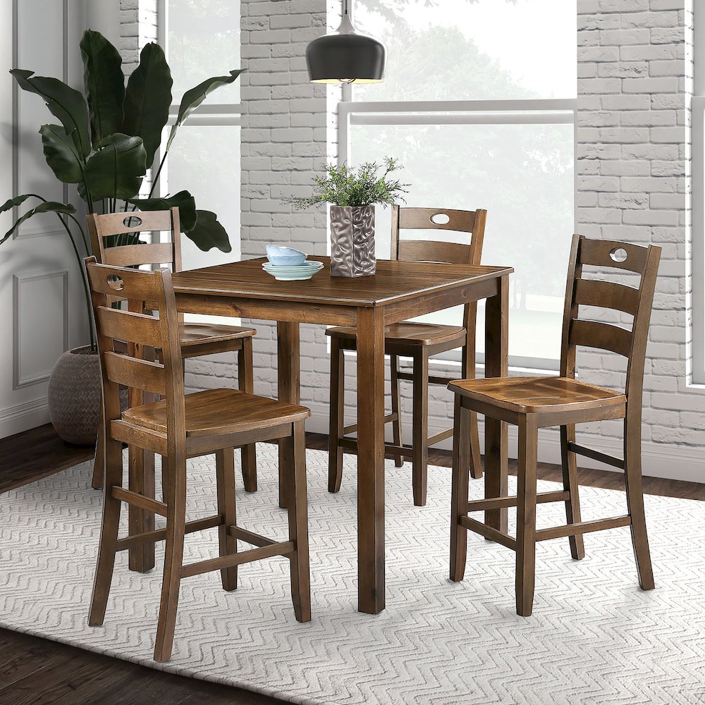 Haarven Wood 5-Piece Counter Height Dining Table Set, Brown. Picture 2