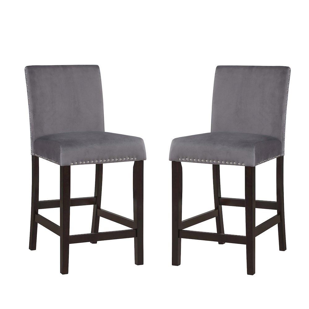 Graten Velvet Nailhead Counter Chairs in Gray (Set of 2). Picture 1