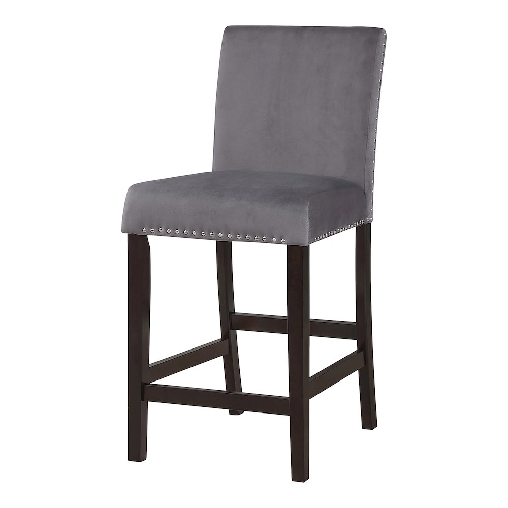 Graten Velvet Nailhead Counter Chairs in Gray (Set of 2). Picture 2