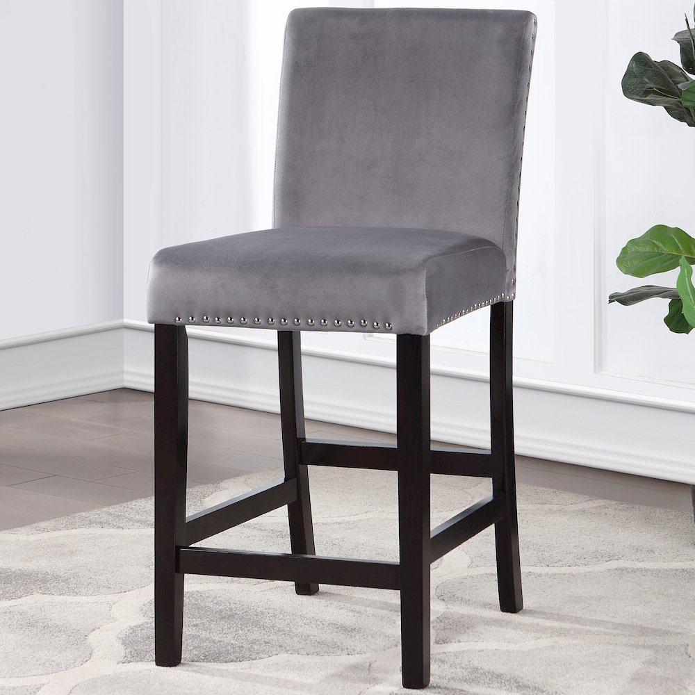 Graten Velvet Nailhead Counter Chairs in Gray (Set of 2). Picture 3