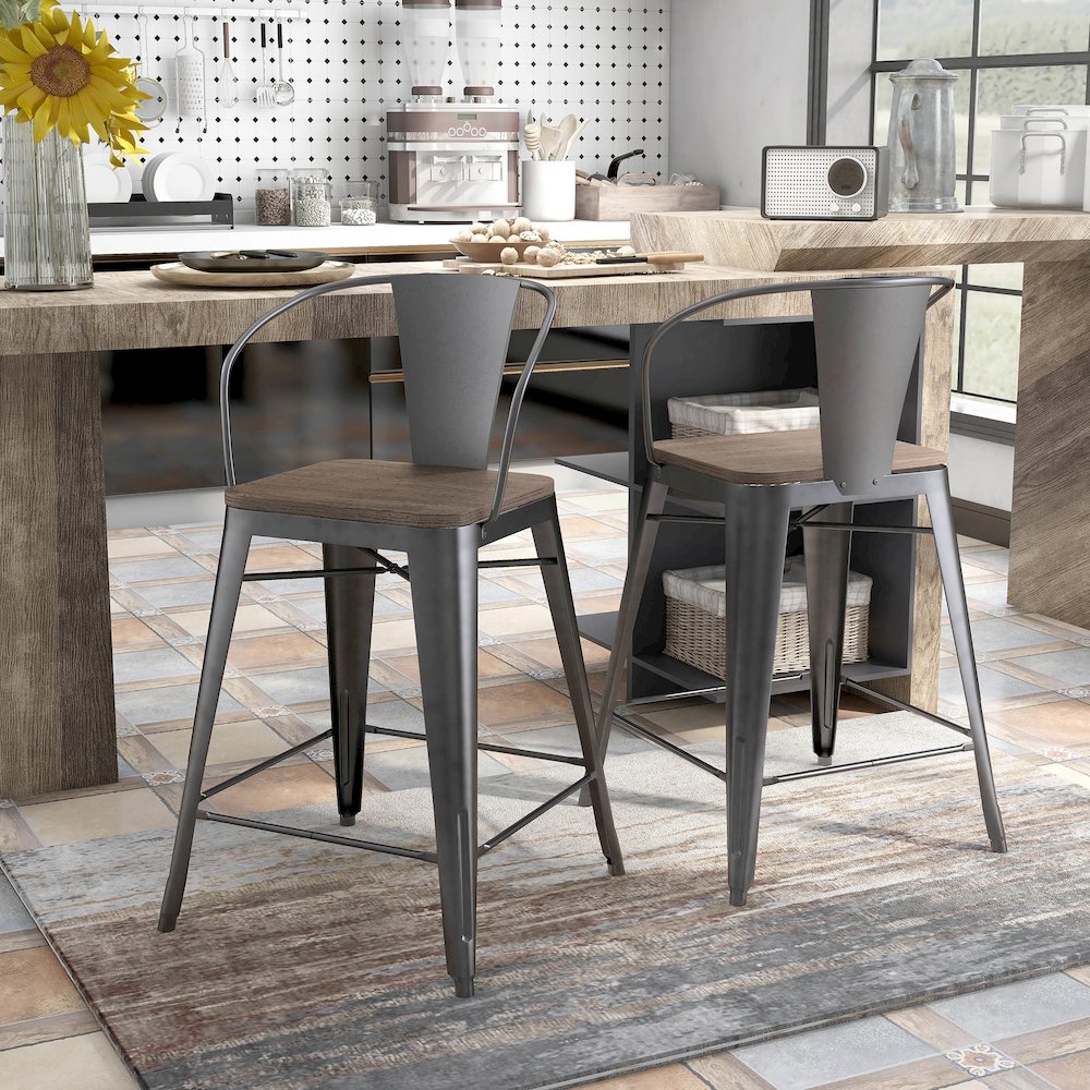 Mayfield Metal Counter Stool in Dark Bronze (Set of 2). Picture 4