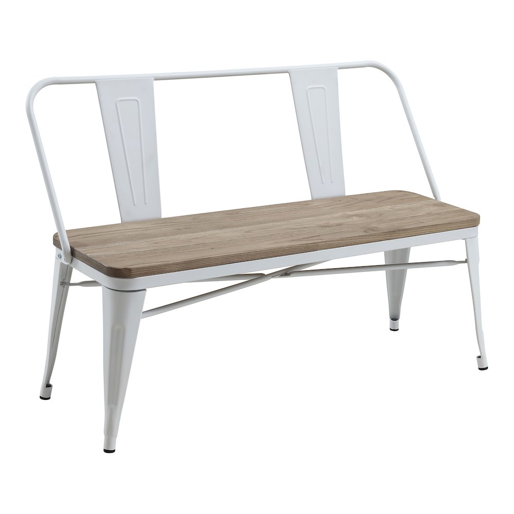 Mayfield Industrial Metal Base Dining Bench in White. Picture 1