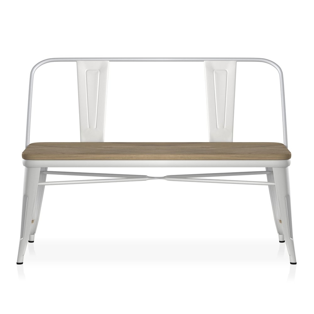Mayfield Industrial Metal Base Dining Bench in White. Picture 2