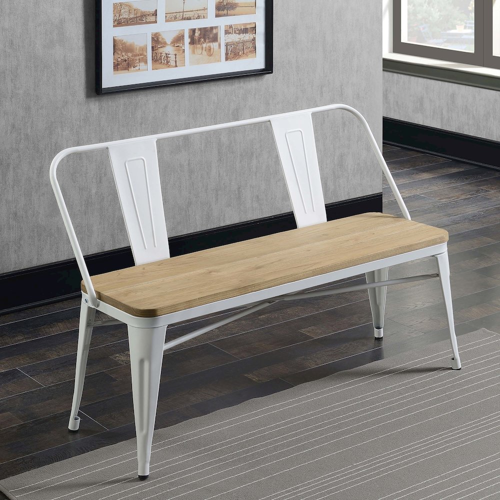 Mayfield Industrial Metal Base Dining Bench in White. Picture 4