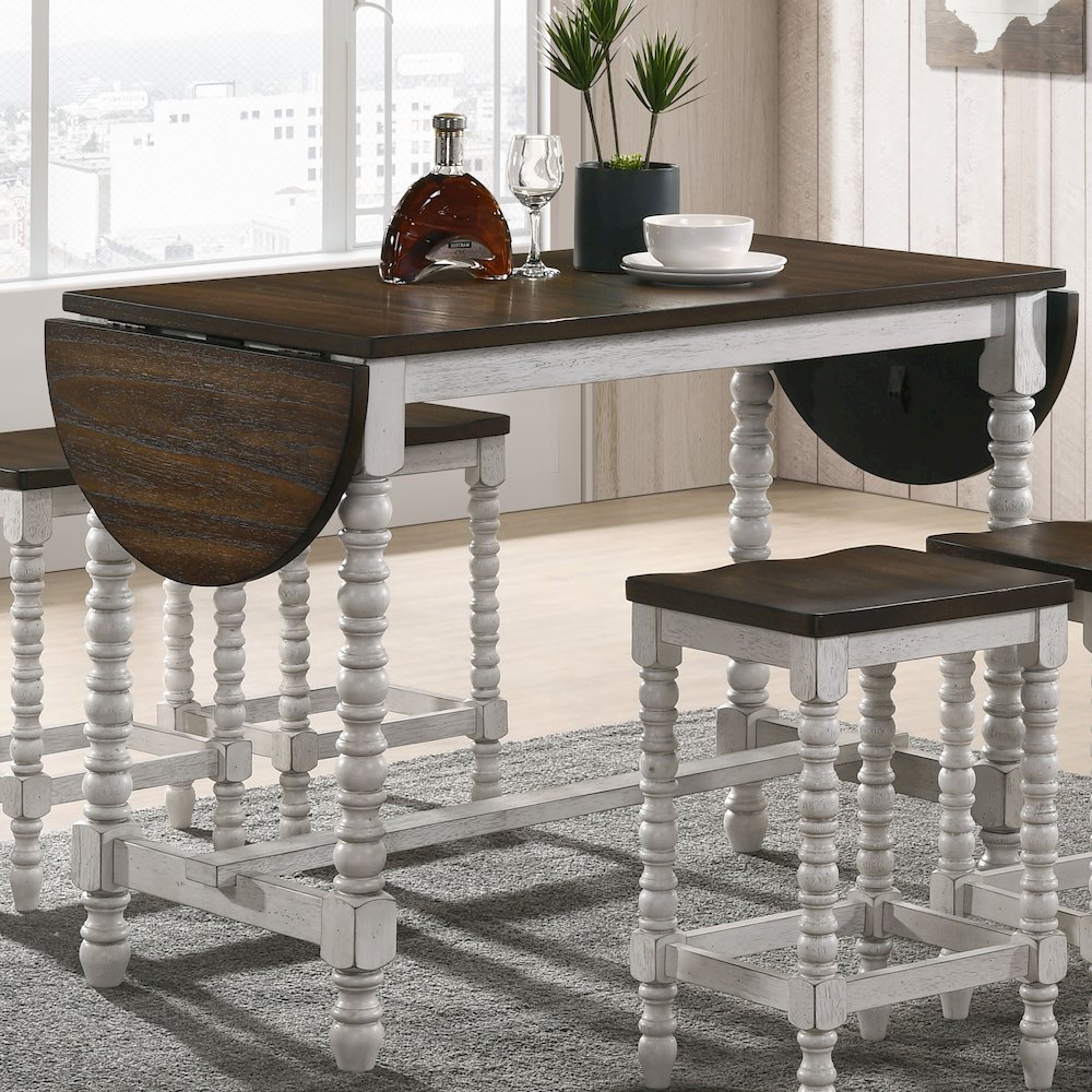 Birch Wood Counter Height Table With Drop Leaf in Walnut. Picture 4