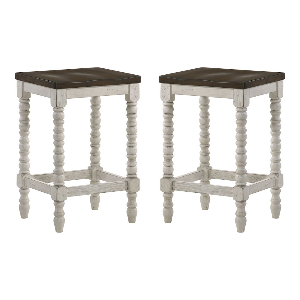 Birch Wood Counter Stools in White and Walnut (Set of 2). Picture 1
