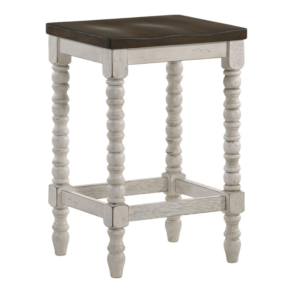 Birch Wood Counter Stools in White and Walnut (Set of 2). Picture 2