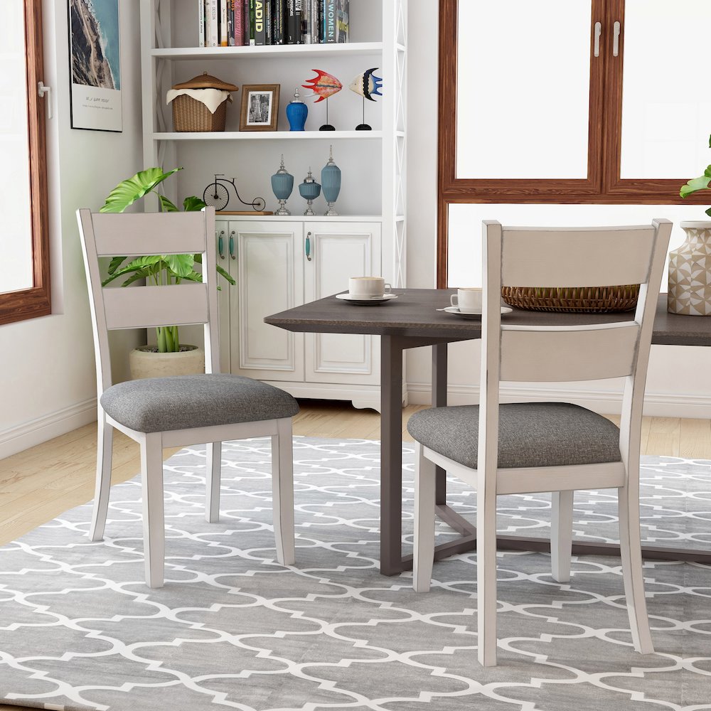 Annell Ladder-Back Fabric and Wood White Side Chairs (Set of 2). Picture 3