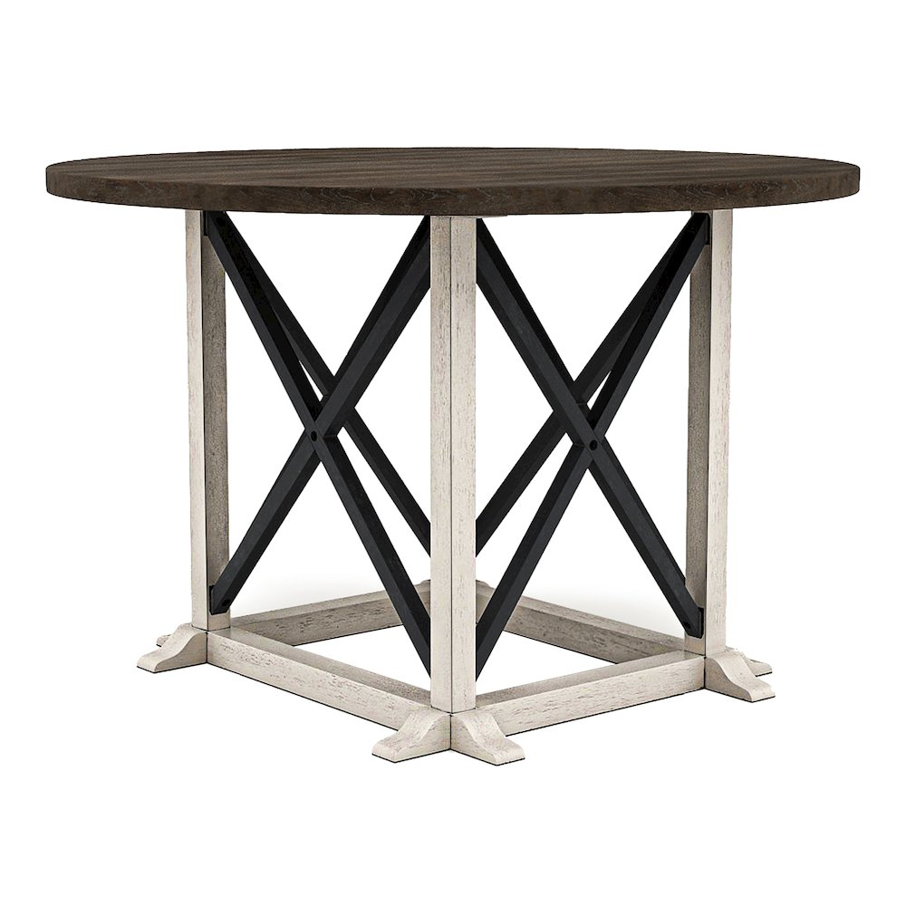 Knix Rustic Wood Round Dining Table in Antique White and Dark Walnut. Picture 2