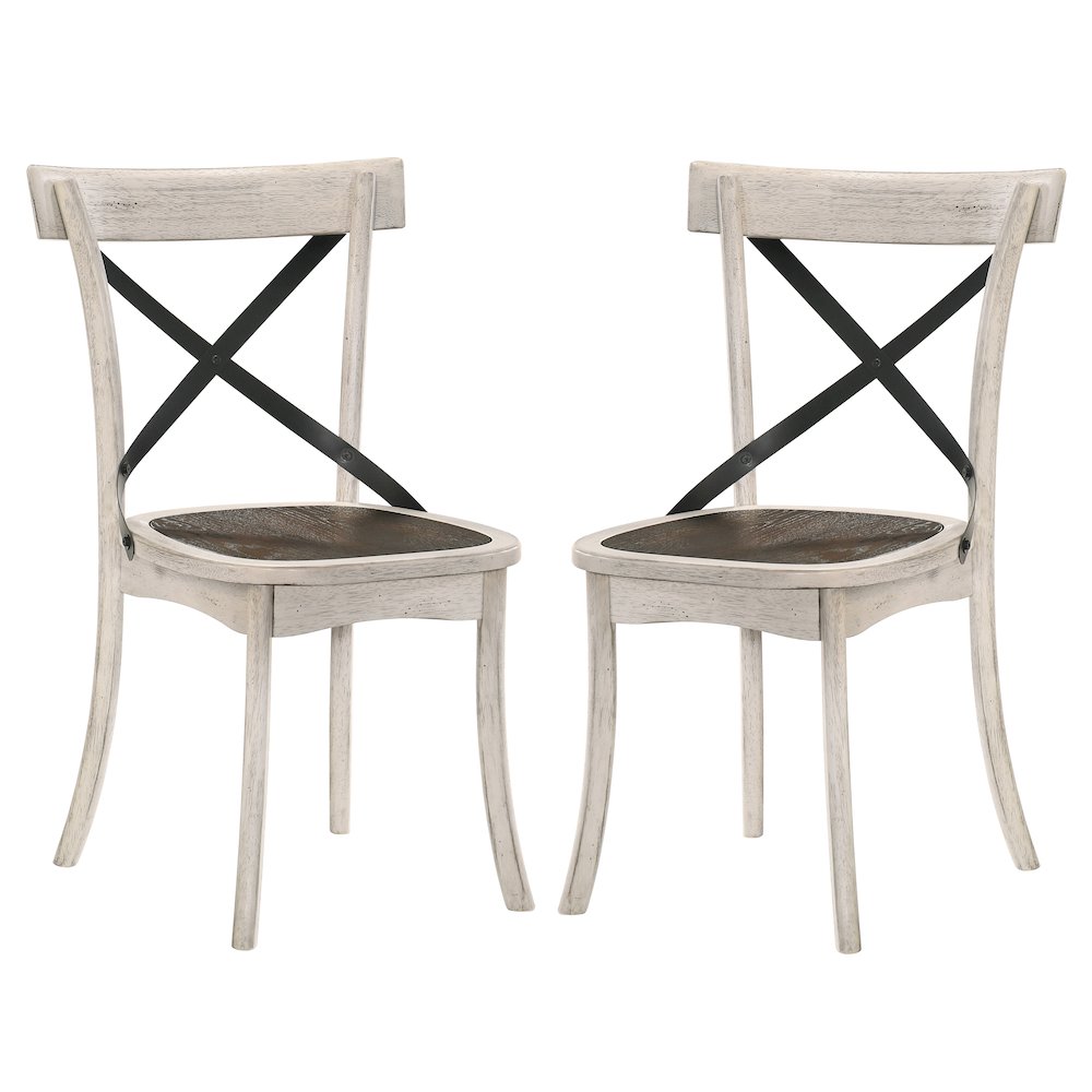 Knix Rustic Wood Dining Chair in Antique White (Set of 2). Picture 1