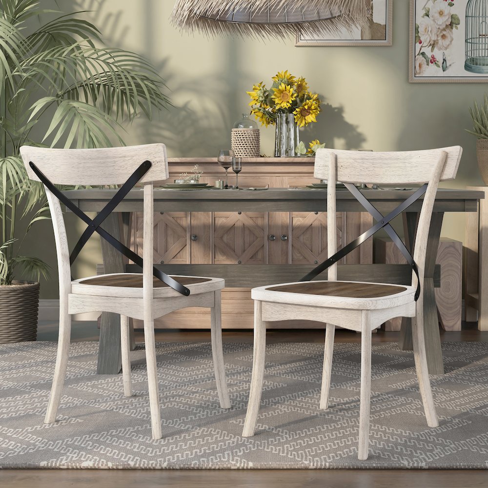 Knix Rustic Wood Dining Chair in Antique White (Set of 2). Picture 3