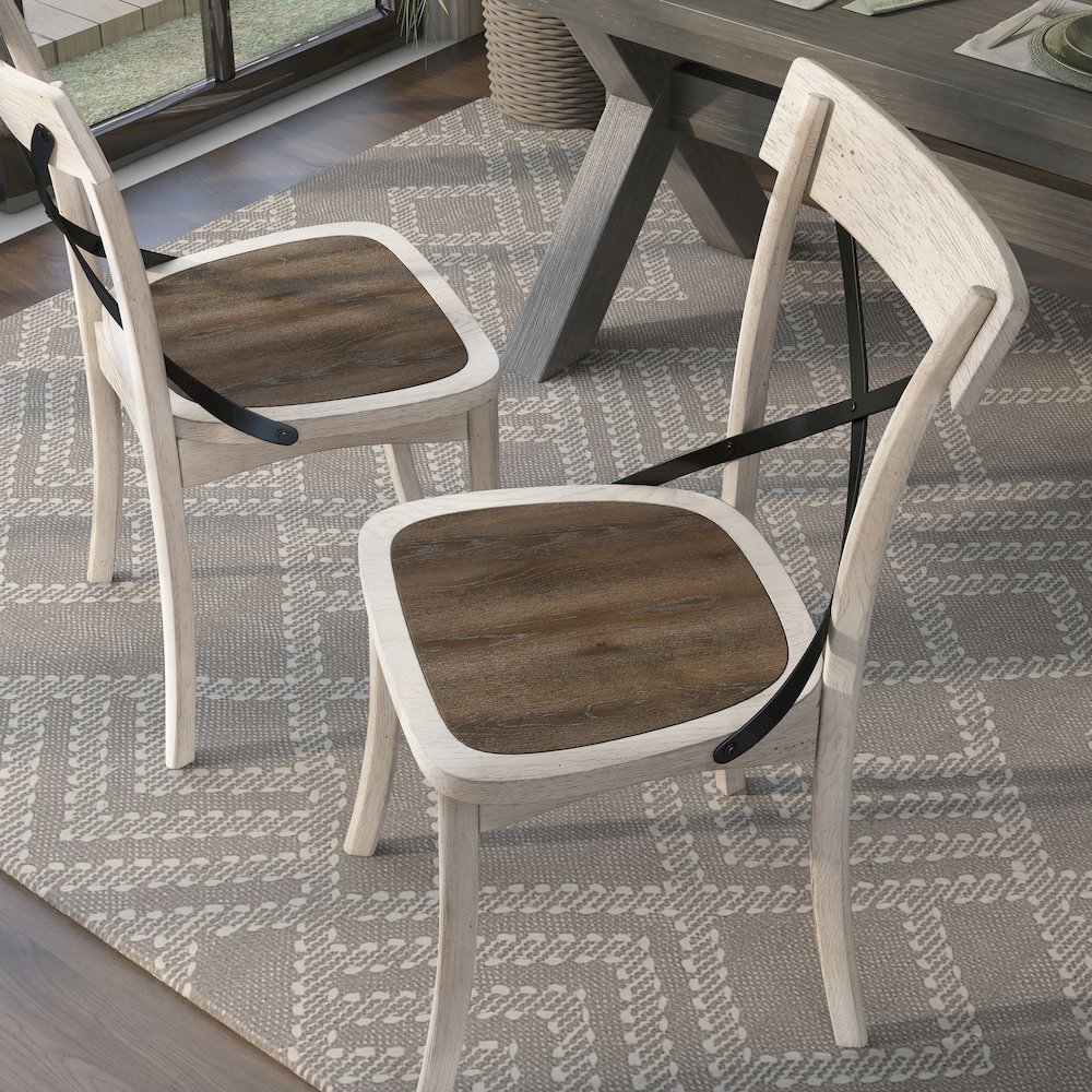 Knix Rustic Wood Dining Chair in Antique White (Set of 2). Picture 4