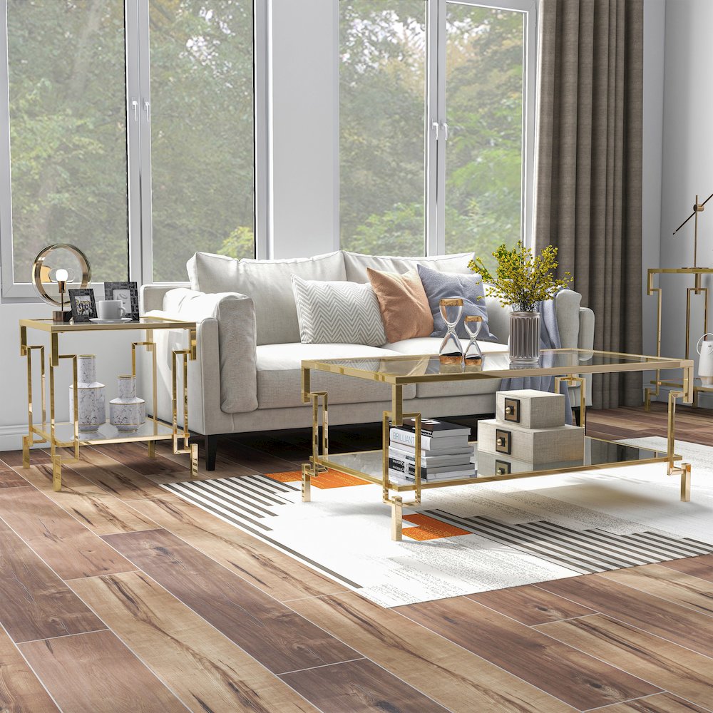 Anaheim Metal 2-Piece Coffee Table Set in Gold Champagne. Picture 2