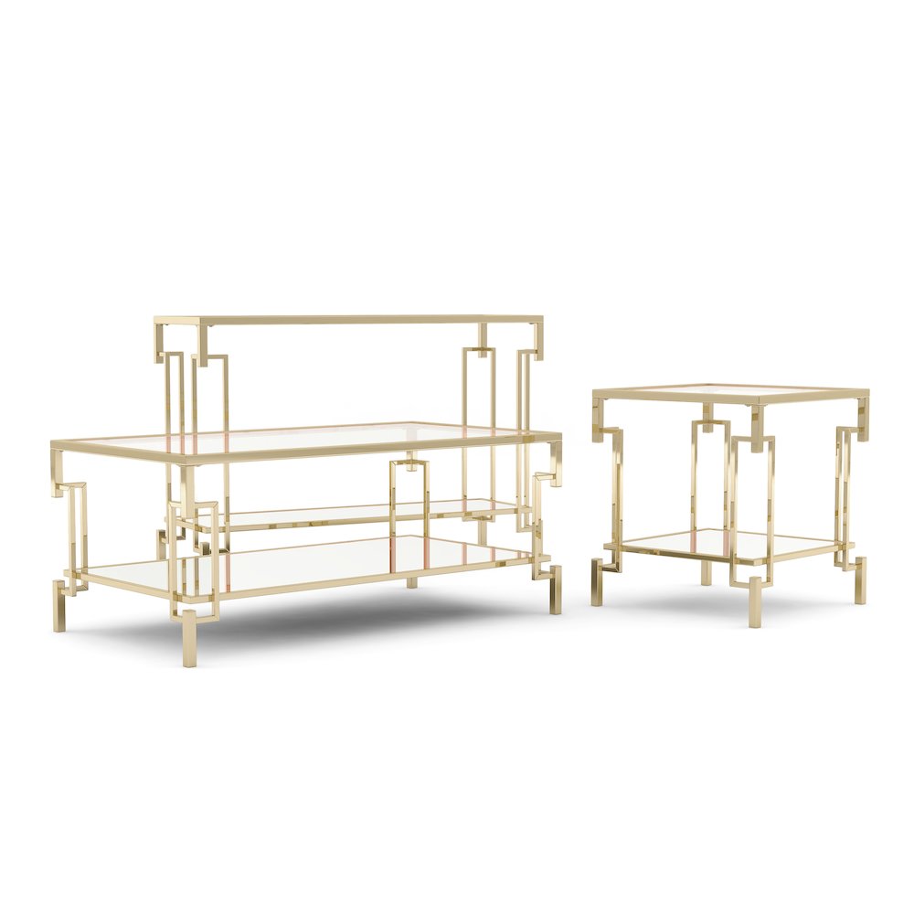 Anaheim Metal 3-Piece Coffee Table Set in Gold Champagne. Picture 1