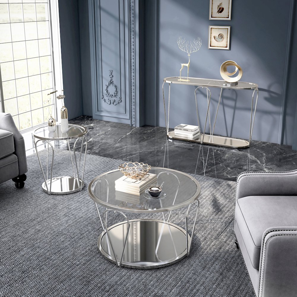 Miffa Contemporary Metal 3-Piece Coffee Table Set. Picture 3