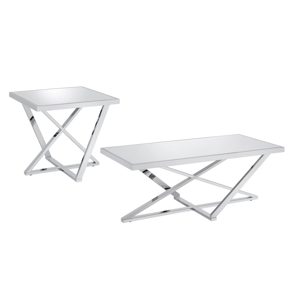 Glanz Metal 2-Piece Coffee Table Set in Chrome. Picture 1