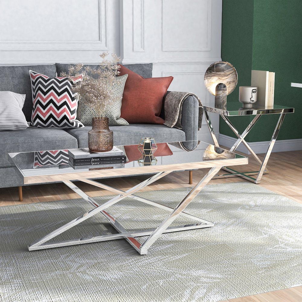 Glanz Metal 2-Piece Coffee Table Set in Chrome. Picture 2