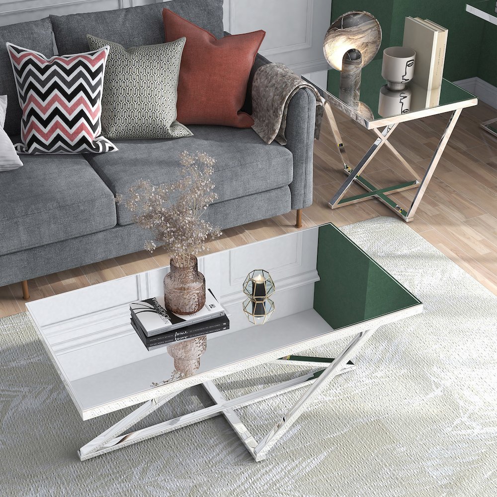 Glanz Metal 2-Piece Coffee Table Set in Chrome. Picture 3