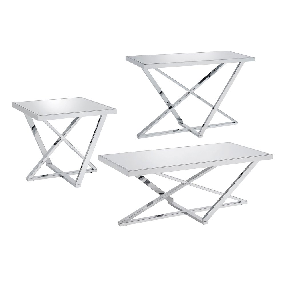 Glanz Metal 3-Piece Coffee Table Set in Chrome. Picture 1