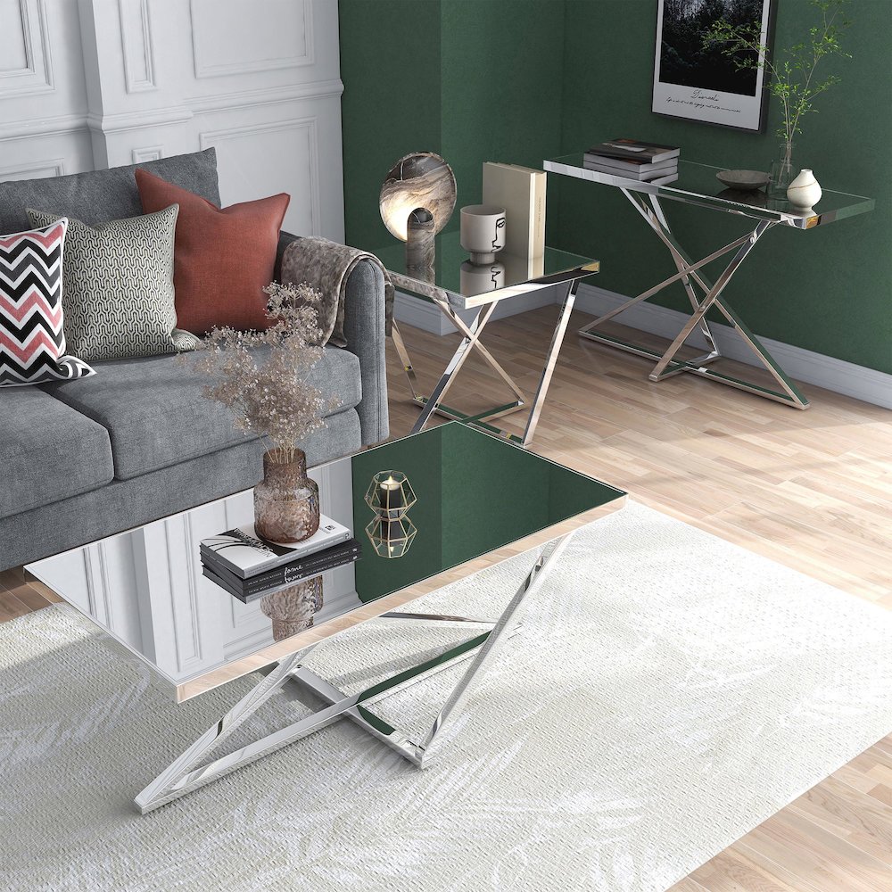 Glanz Metal 3-Piece Coffee Table Set in Chrome. Picture 2