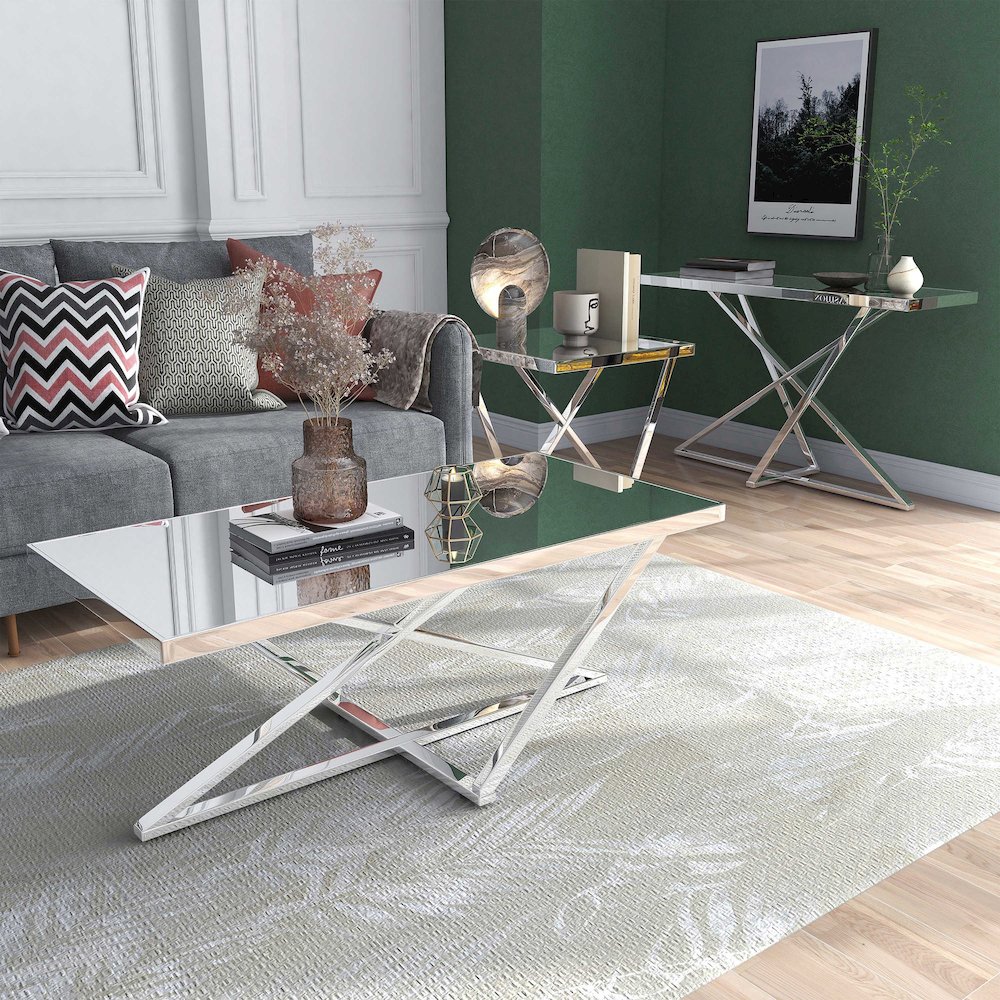 Glanz Metal 3-Piece Coffee Table Set in Chrome. Picture 3