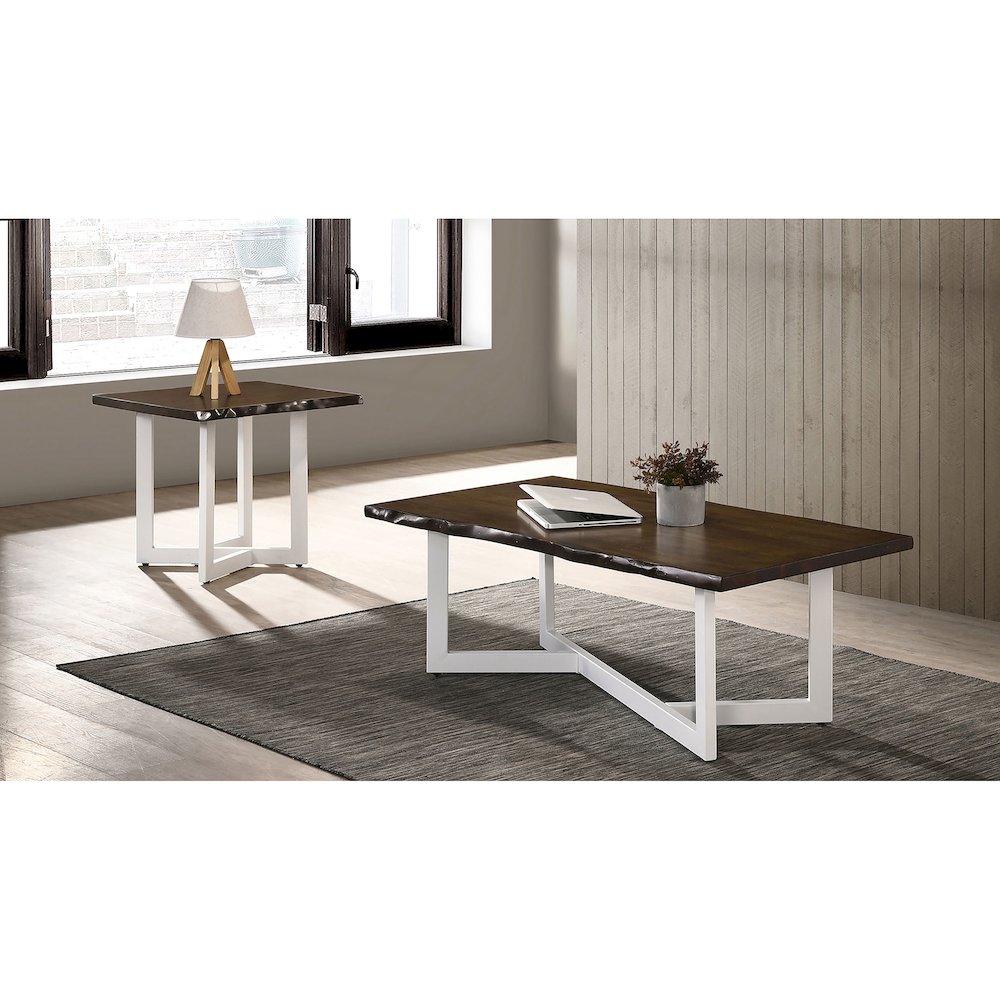 Krestian Wood 2-Piece Coffee Table Set in Oak and White. Picture 4