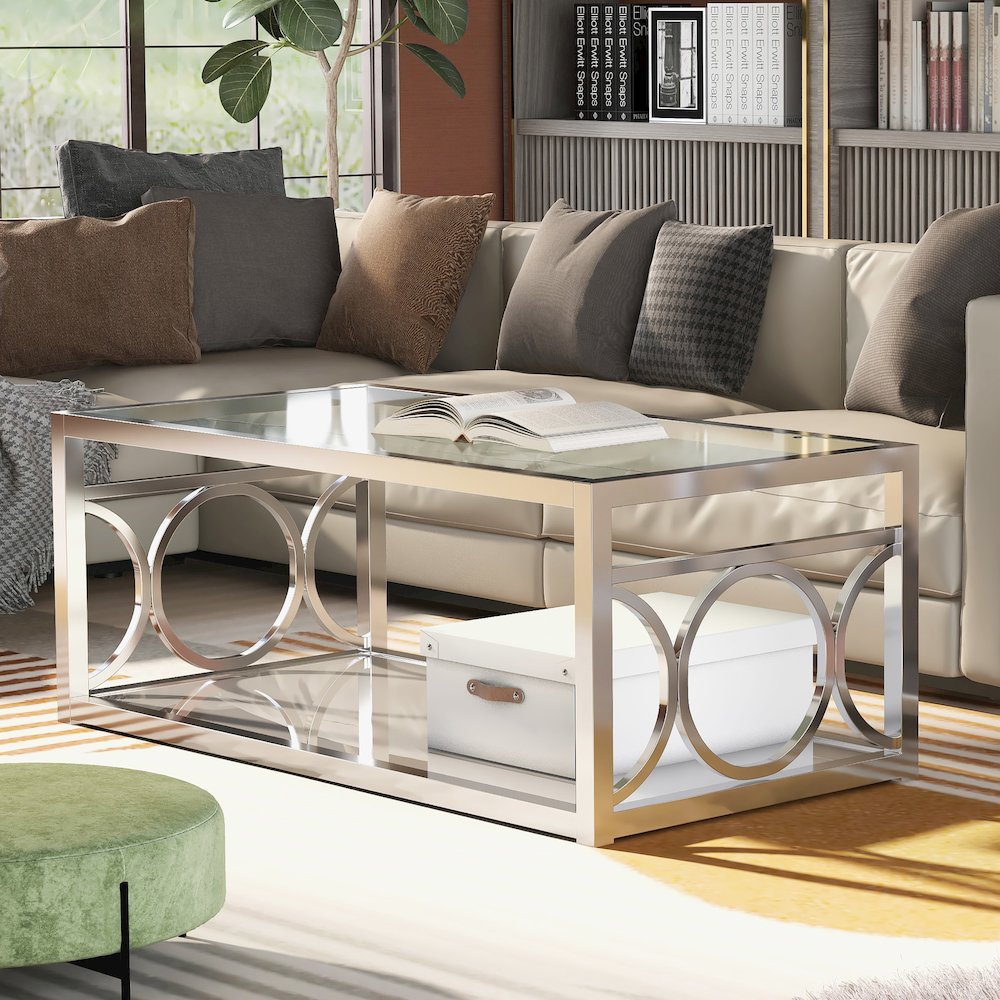 Beller Contemporary Metal 1-Shelf Coffee Table in Chrome. Picture 4
