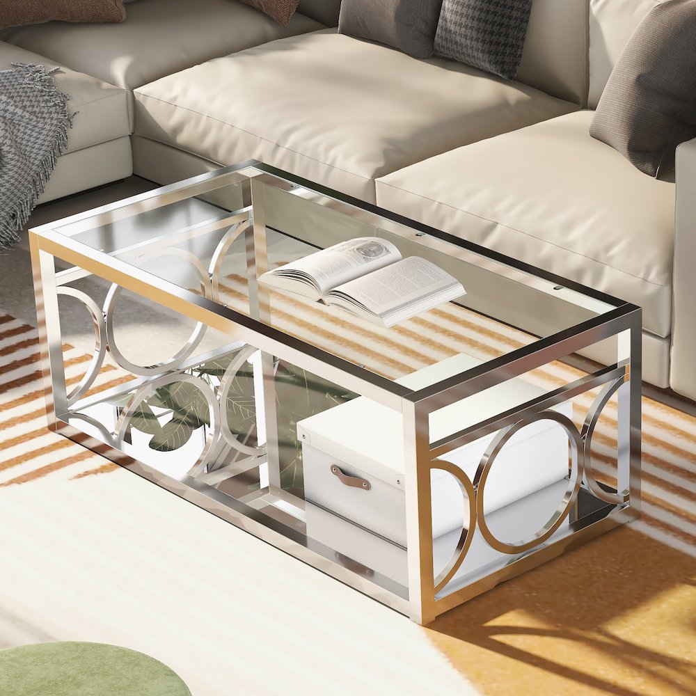 Beller Contemporary Metal 1-Shelf Coffee Table in Chrome. Picture 5