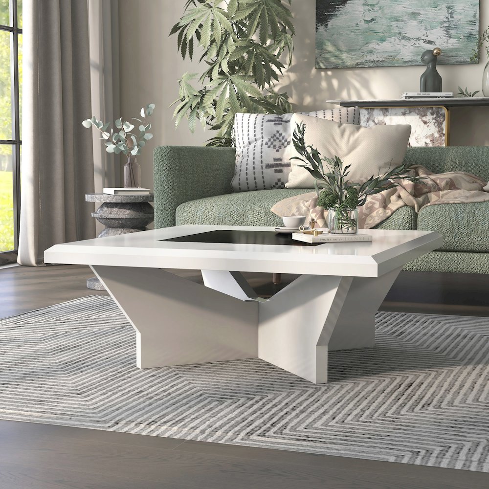 Avens Contemporary Wood Square Coffee Table in White. Picture 5