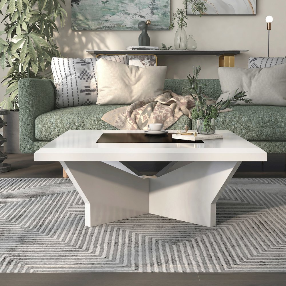 Avens Contemporary Wood Square Coffee Table in White. Picture 3