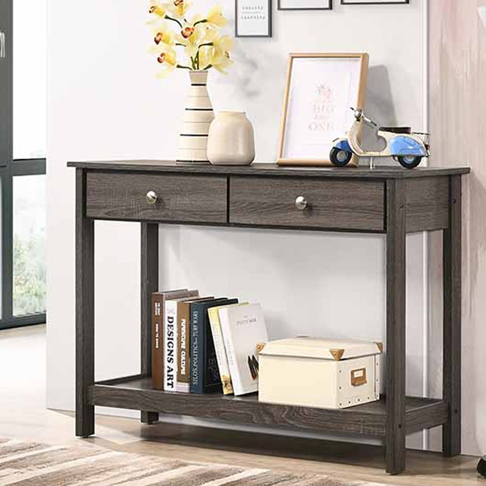 Lekwick Transitional Wood 2-Drawer Console Table in Gray. Picture 2