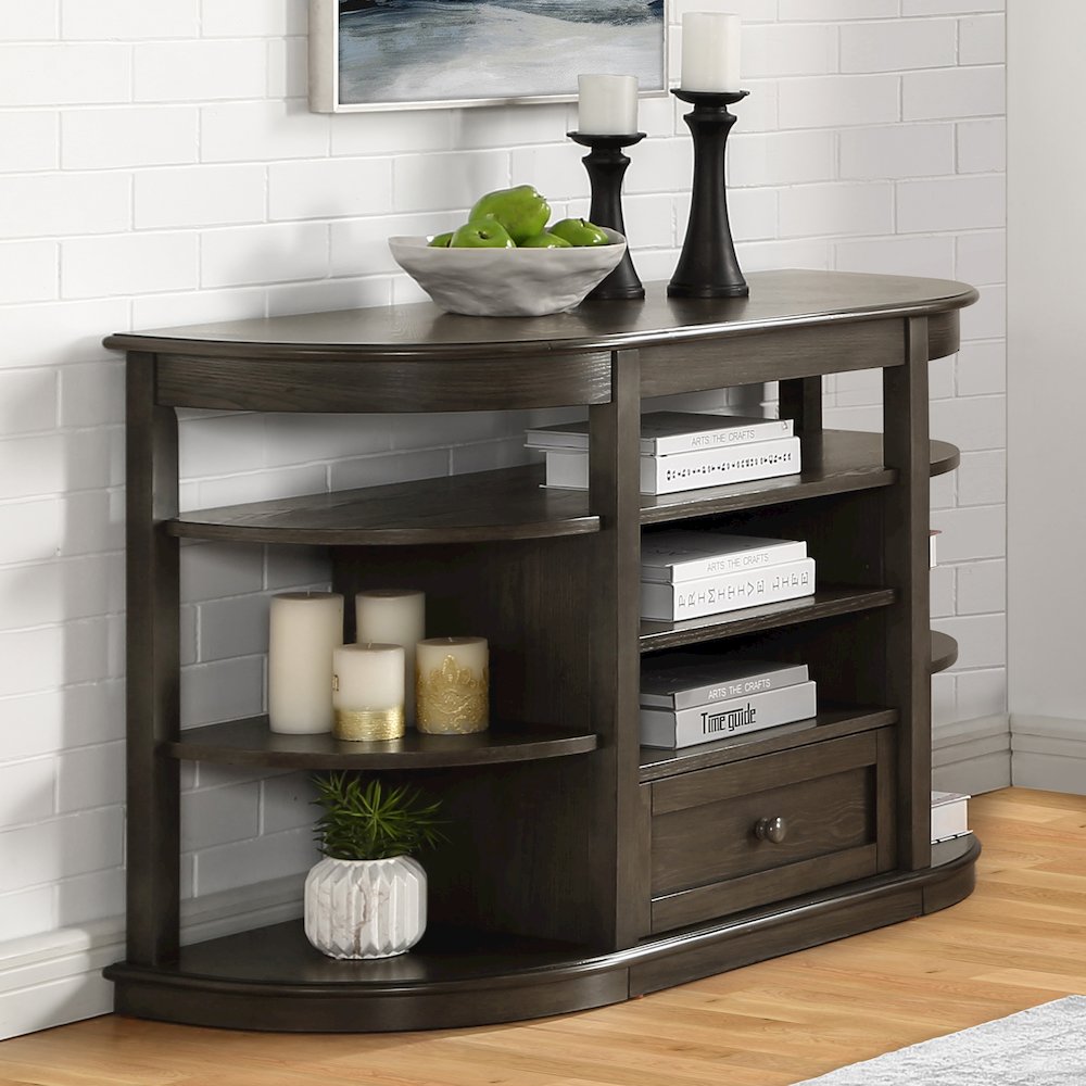 Osloa Transitional Wood Multi-Storage Console Table in Gray. Picture 4