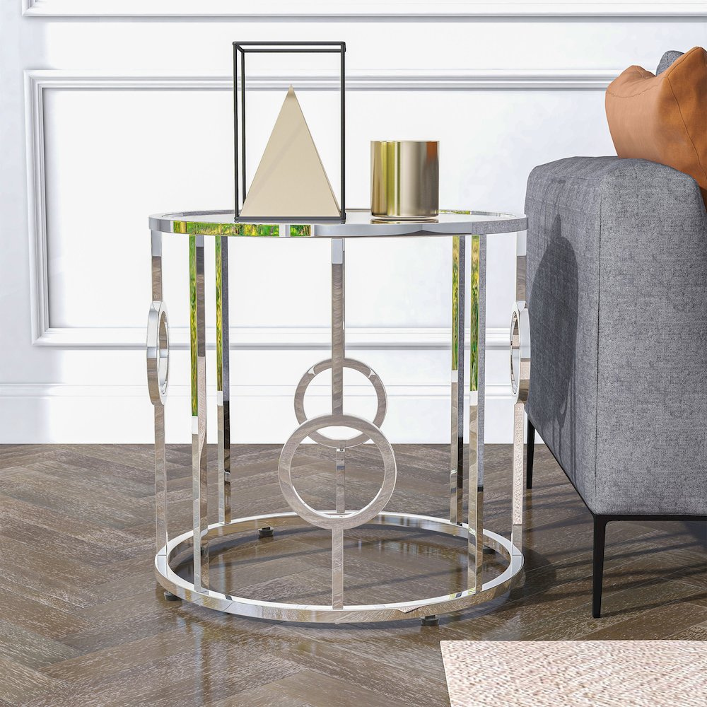 Harper Contemporary Metal Round End Table in Chrome. Picture 4