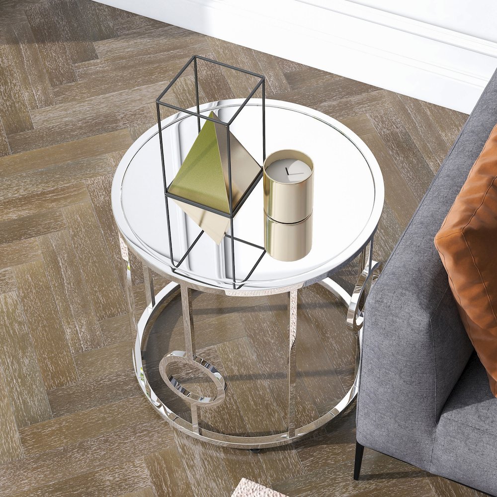 Harper Contemporary Metal Round End Table in Chrome. Picture 5
