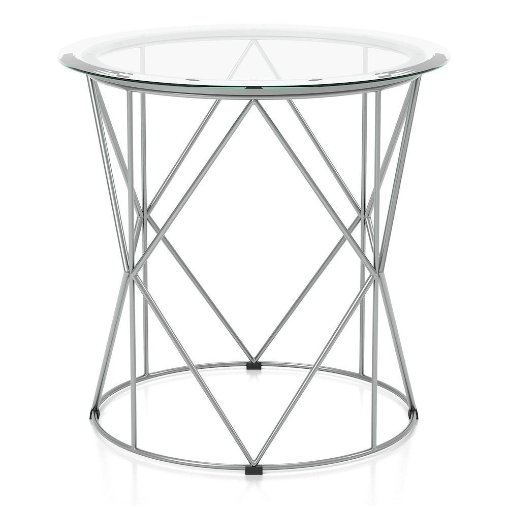Fland Modern Glass Top Round End Table in Chrome. Picture 1