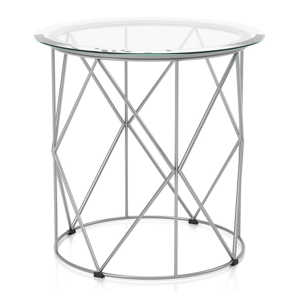 Fland Modern Glass Top Round End Table in Chrome. Picture 2