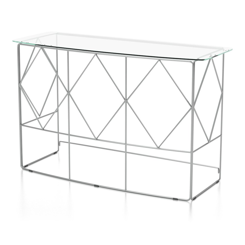 Fland Modern Glass Top Round Console Table in Chrome. Picture 1